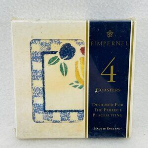 England Pimpernel Coaster Set 4 Cork 4.25” Square Fruit Spring Summer Gardening